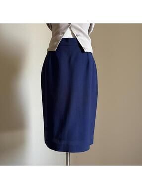 vintage yves saint laurent navy blue wool skirt